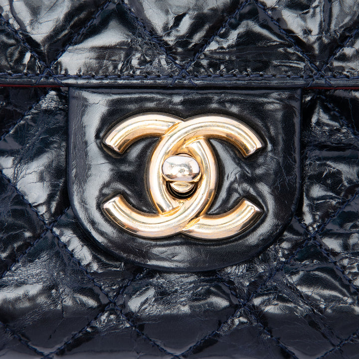 Chanel CC Matelassé vieilli Glazed Cuir de veau Accordion à rabat
