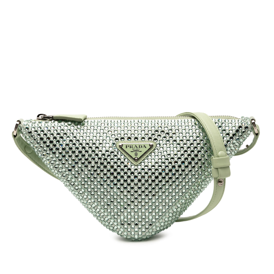 Prada Pochette Cristal Orné Triangle Vert – vue principale – GABY PARIS