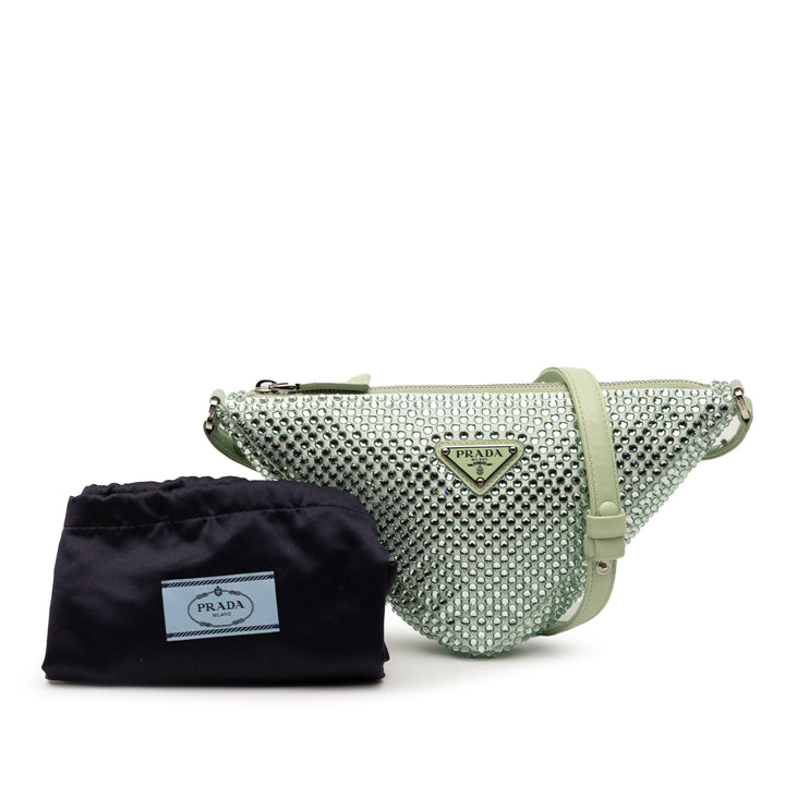 Prada Pochette Cristal Orné Triangle Vert – vue 8 – GABY PARIS