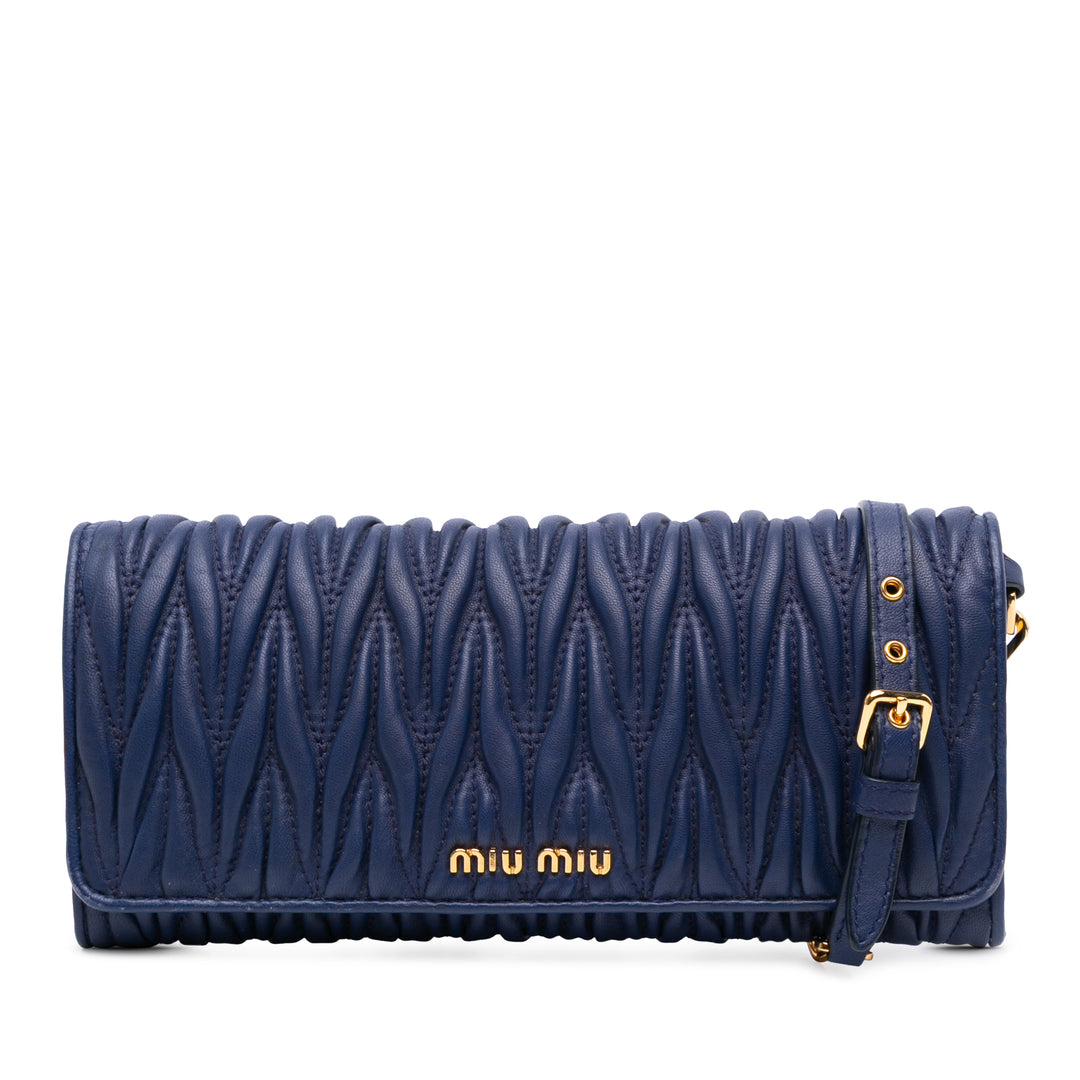 Matelasse Lambskin Wallet On Chain Blue - Gaby Paris
