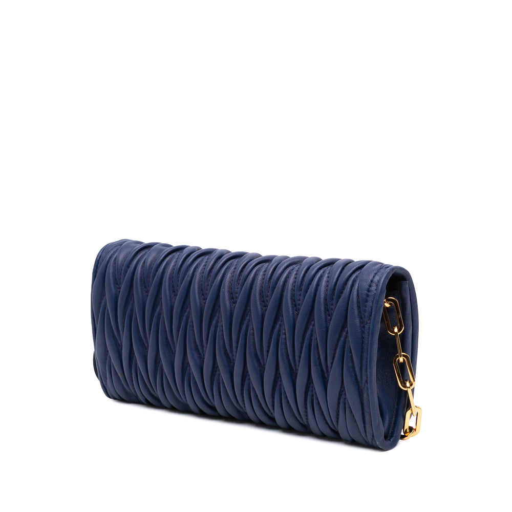 Matelasse Lambskin Wallet On Chain Blue - Gaby Paris