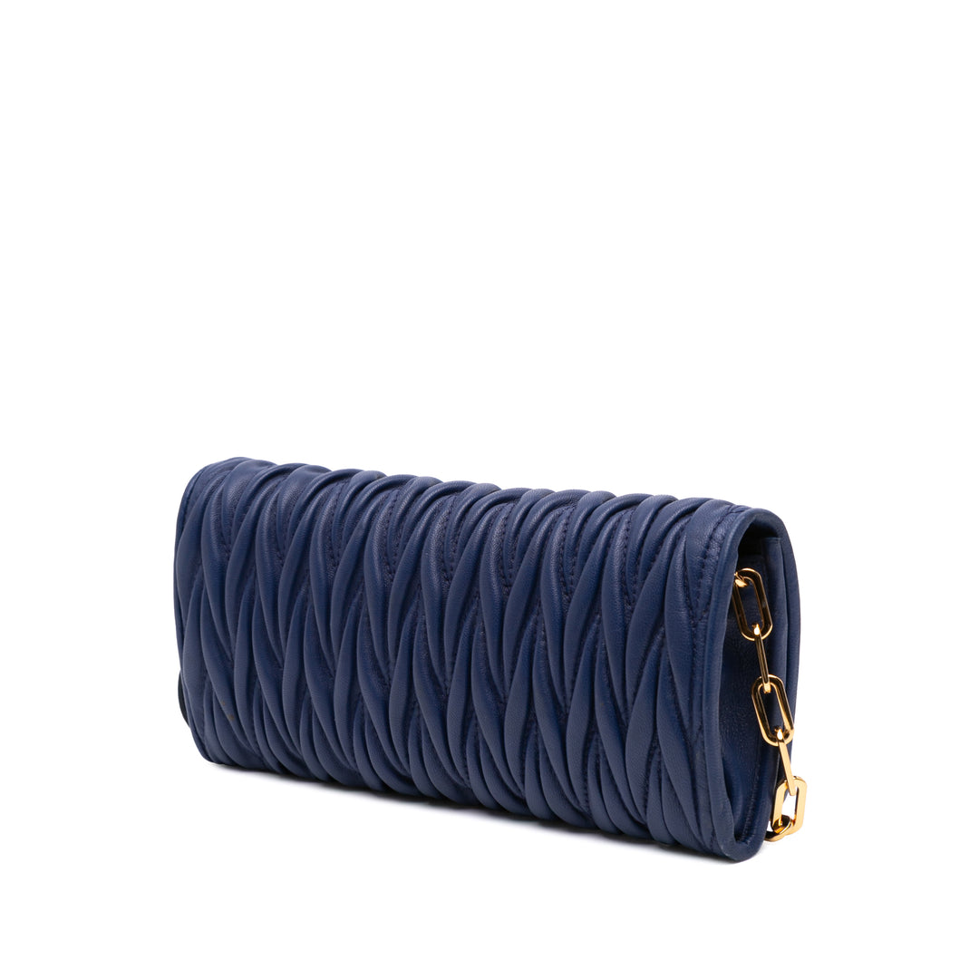 Matelasse Lambskin Wallet On Chain Blue - Gaby Paris