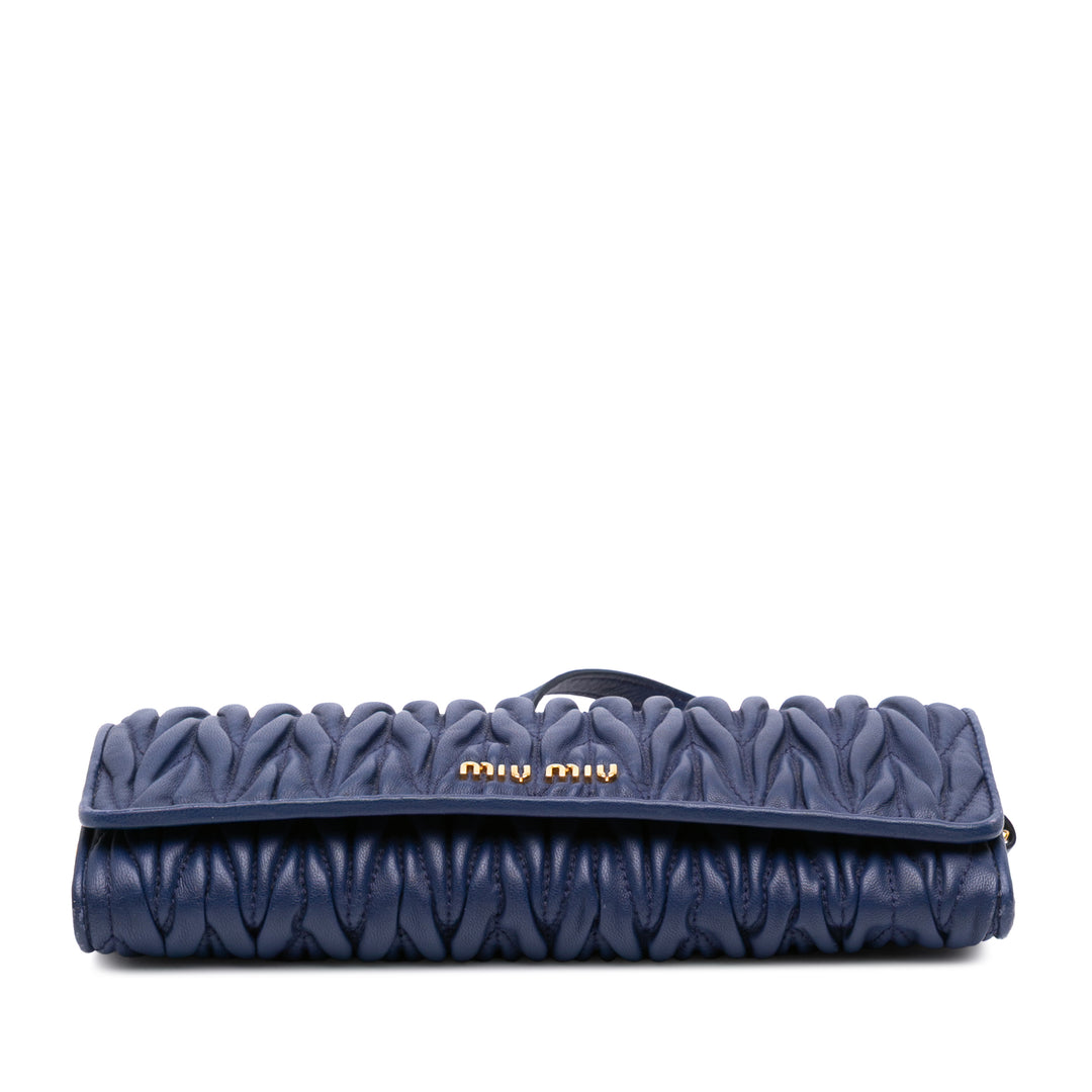 Matelasse Lambskin Wallet On Chain Blue - Gaby Paris
