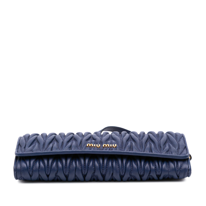 Matelasse Lambskin Wallet On Chain Blue - Gaby Paris