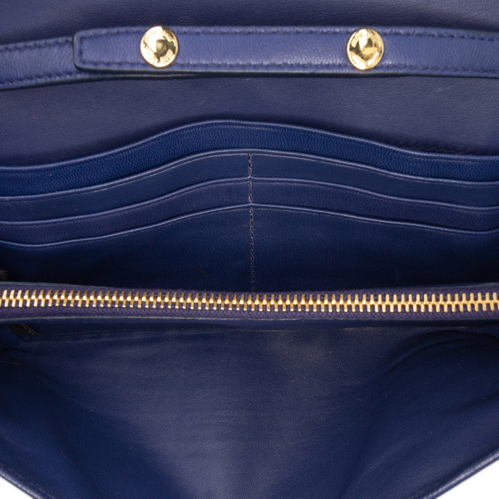 Matelasse Lambskin Wallet On Chain Blue - Gaby Paris