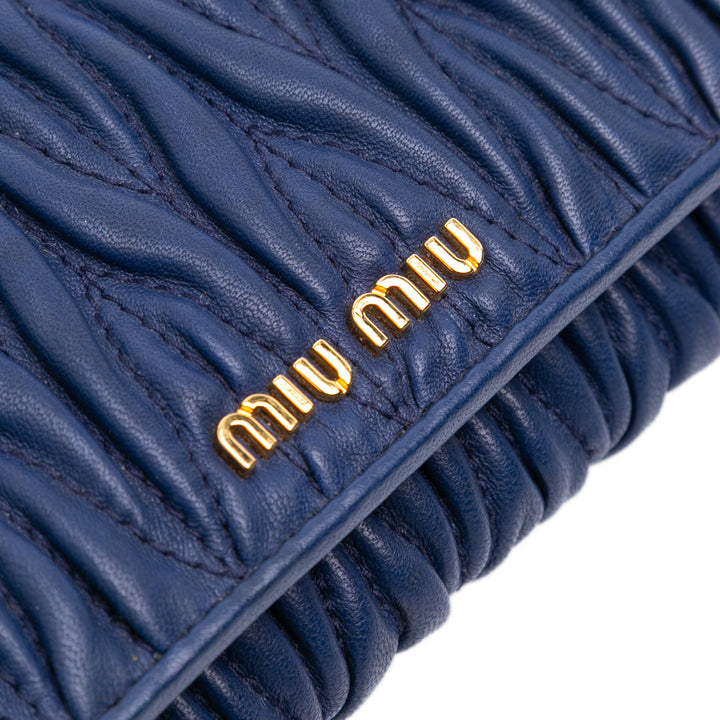 Matelasse Lambskin Wallet On Chain Blue - Gaby Paris
