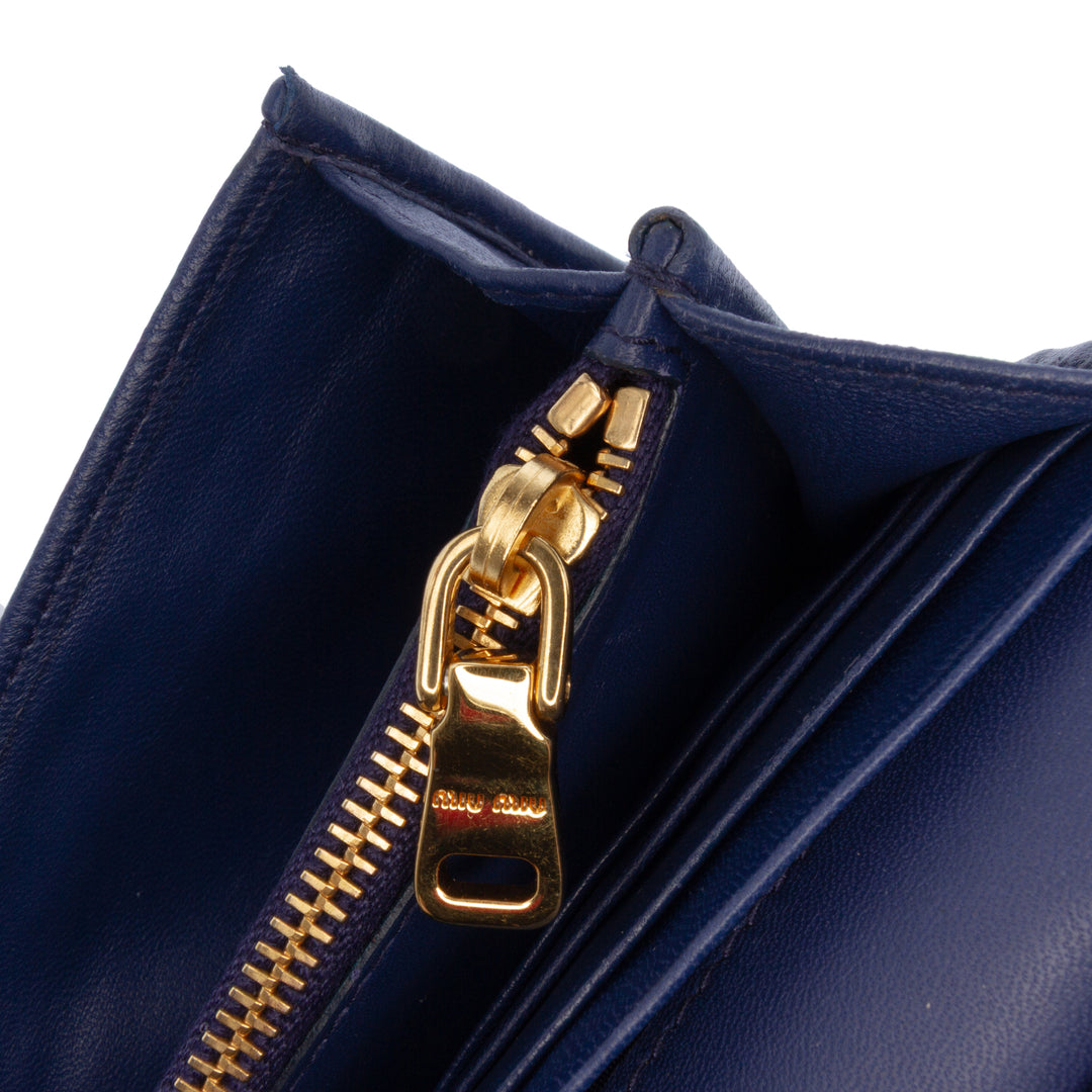 Matelasse Lambskin Wallet On Chain Blue - Gaby Paris