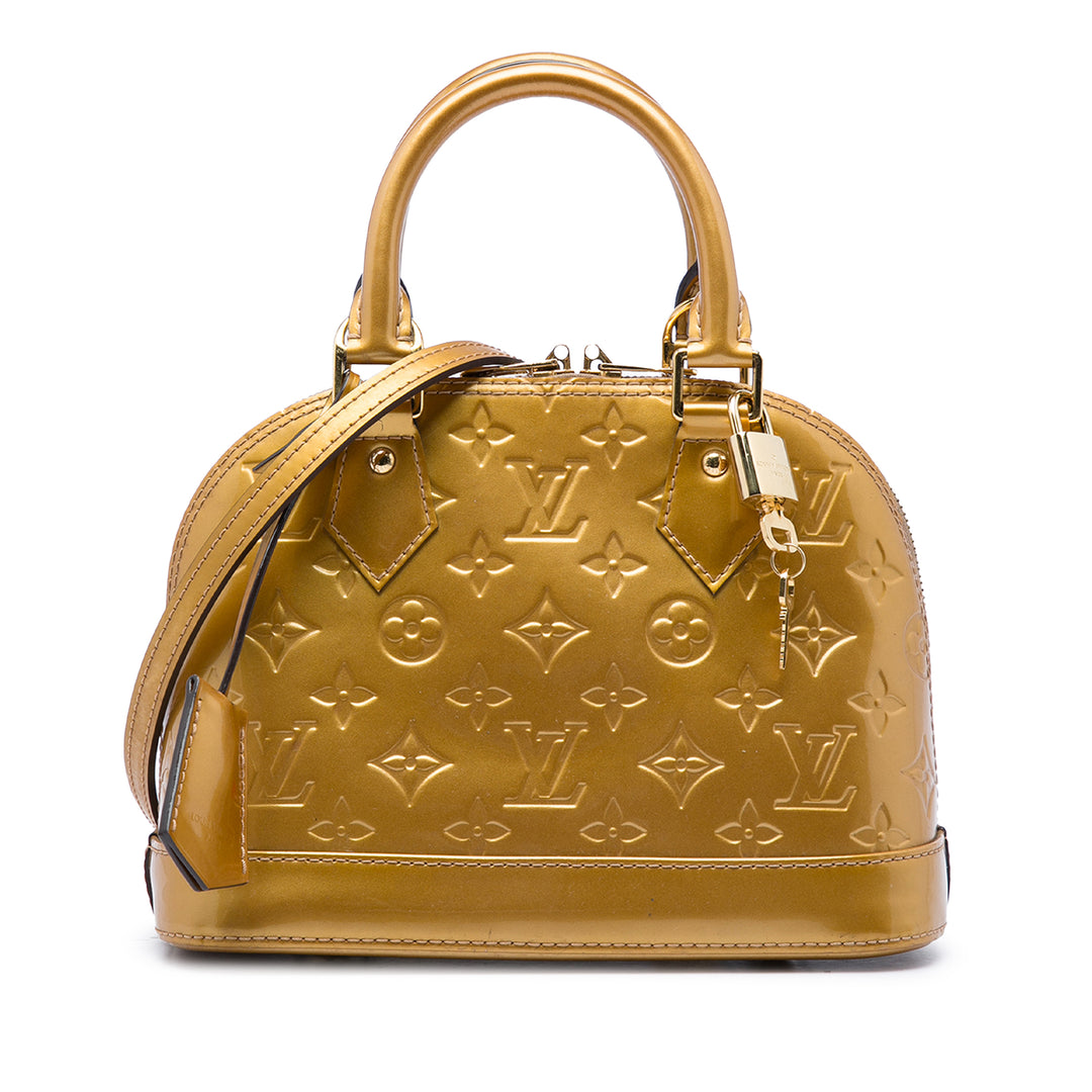Louis Vuitton Alma BB Cuir verni Monogram Doré – vue principale – GABY PARIS