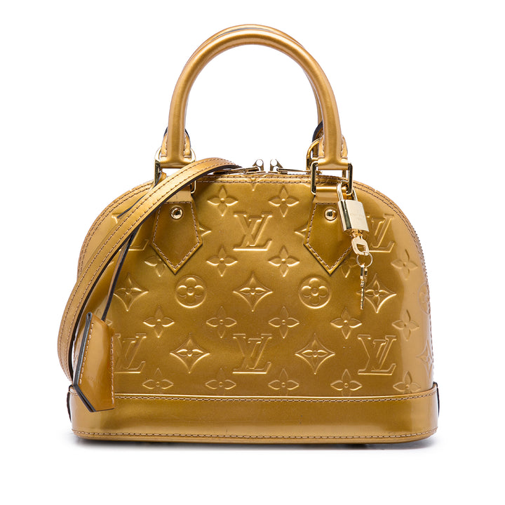 Louis Vuitton Alma BB Cuir verni Monogram Doré – vue principale – GABY PARIS