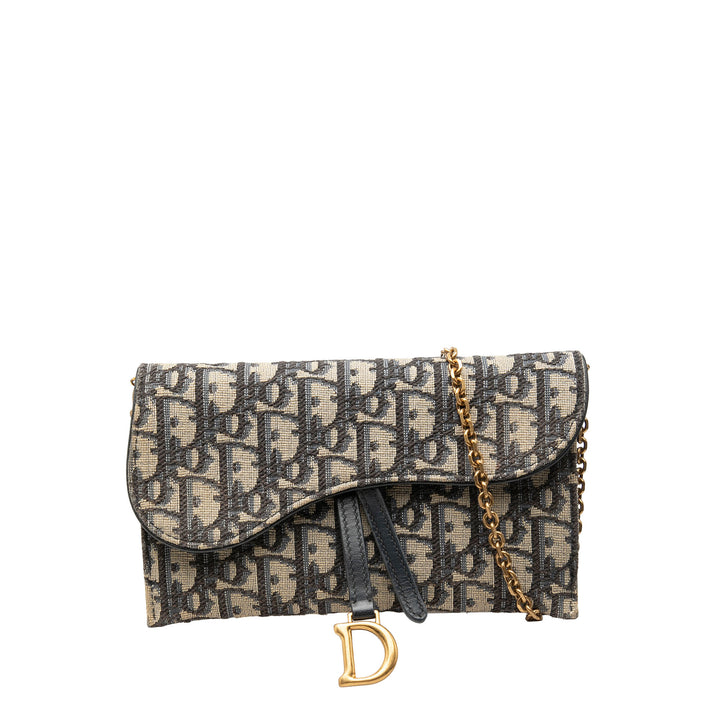 Dior Pochette Saddle avec chaîne Oblique Petit Bleu – vue principale – GABY PARIS