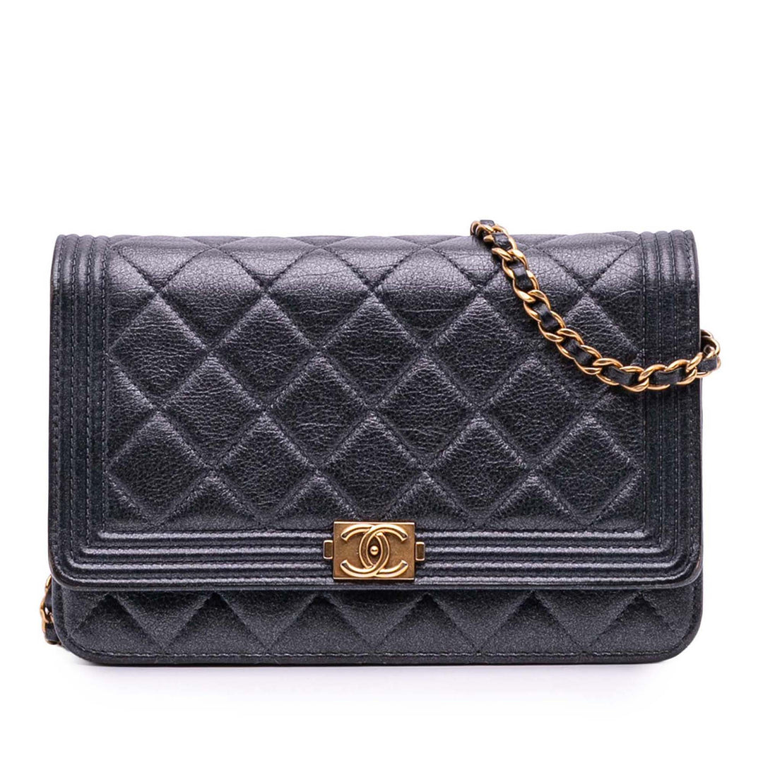 Quilted Lambskin Boy Wallet On Chain Black - Gaby Paris
