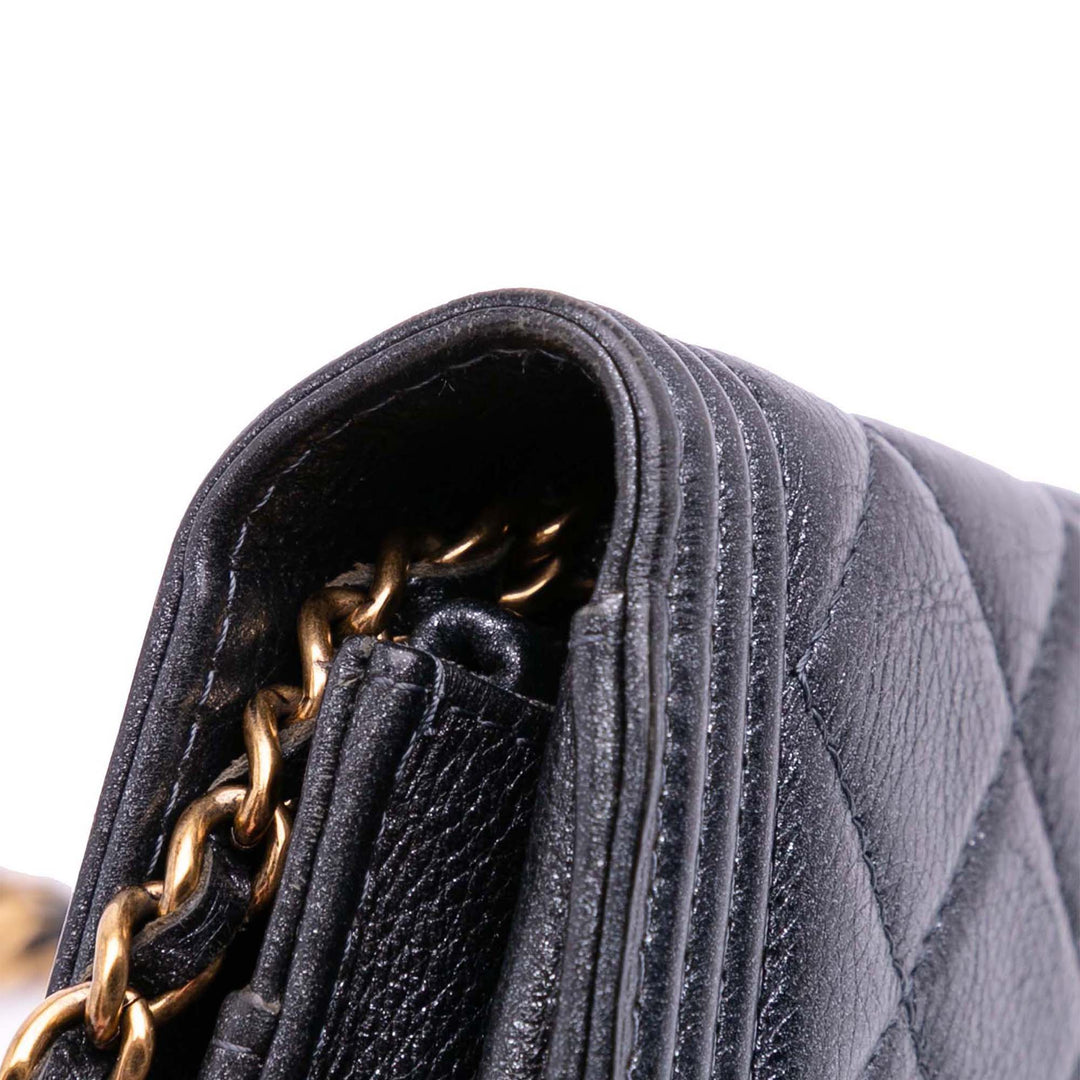 Quilted Lambskin Boy Wallet On Chain Black - Gaby Paris