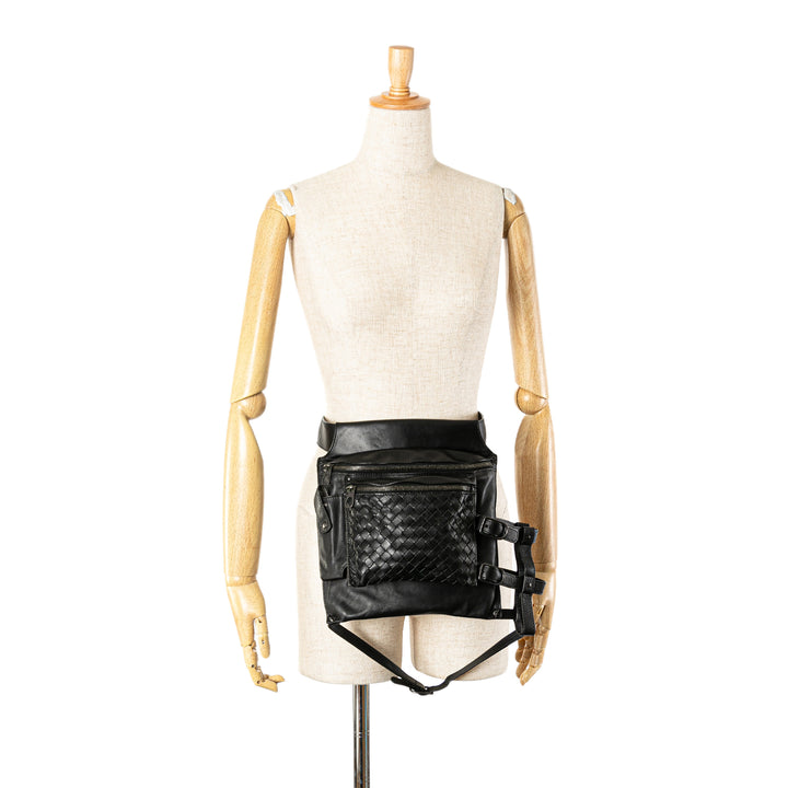 Nappa Intrecciato Utility Belt Bag Black - Gaby Paris