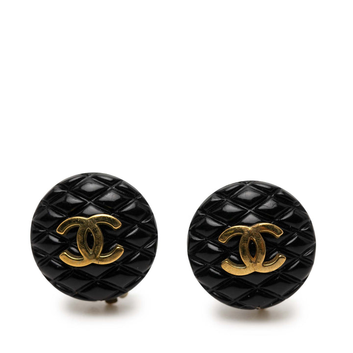 Chanel CC Resin et plaqué Matelassé Button Clip On Boucles d’oreilles