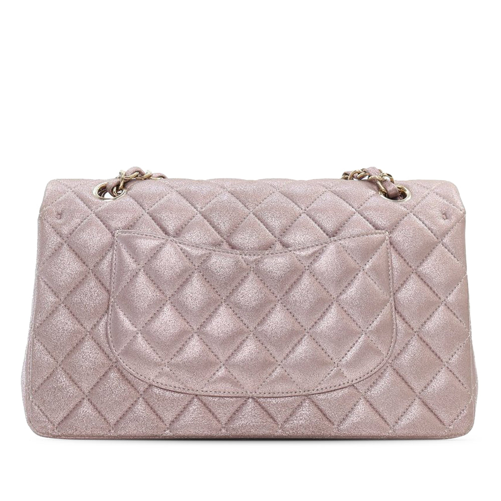 Medium Classic Iridescent Calfskin Double Flap Pink - Gaby Paris