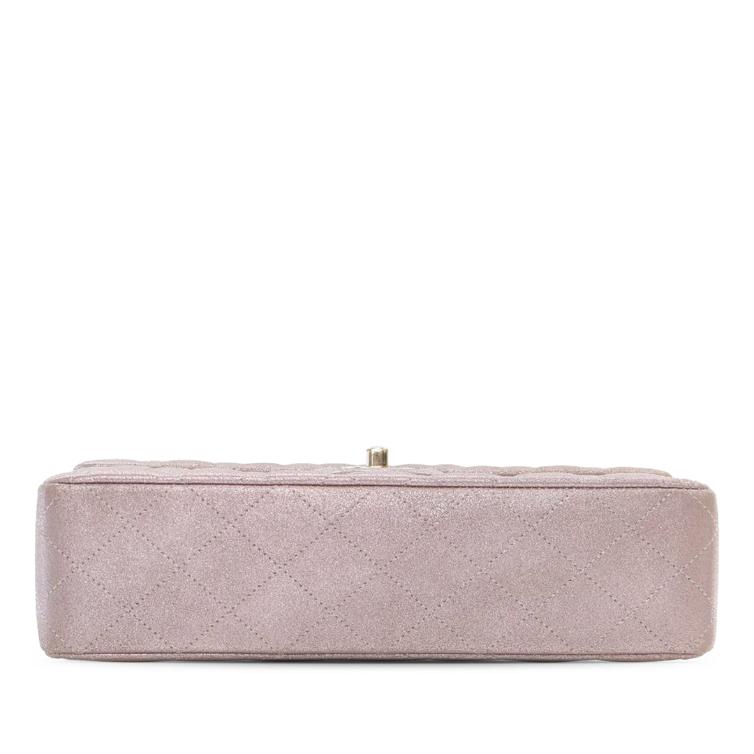 Medium Classic Iridescent Calfskin Double Flap Pink - Gaby Paris