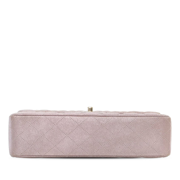 Medium Classic Iridescent Calfskin Double Flap Pink - Gaby Paris