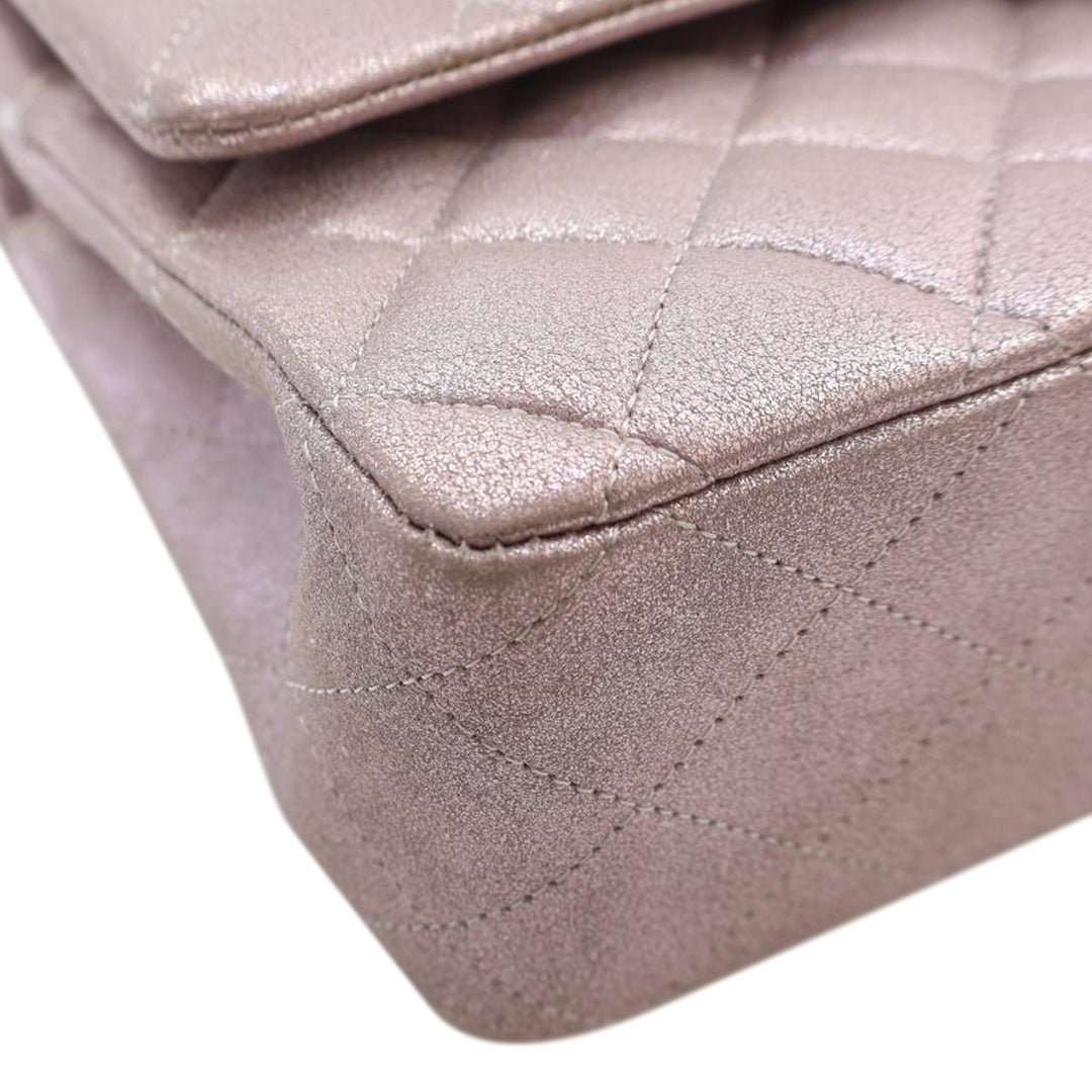 Medium Classic Iridescent Calfskin Double Flap Pink - Gaby Paris