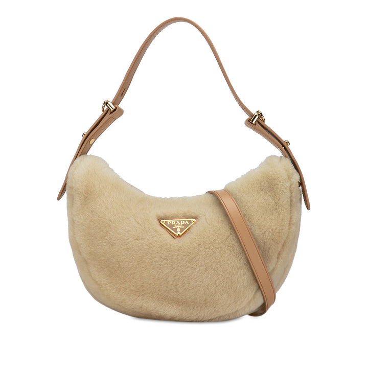 Shearling and Leather Arqué Satchel Brown - Gaby Paris