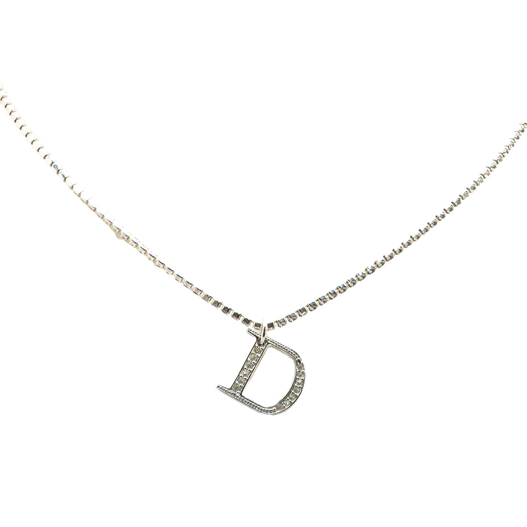 Dior Collier Double Chaîne Cristal D Logo Pendant Argenté – vue principale – GABY PARIS