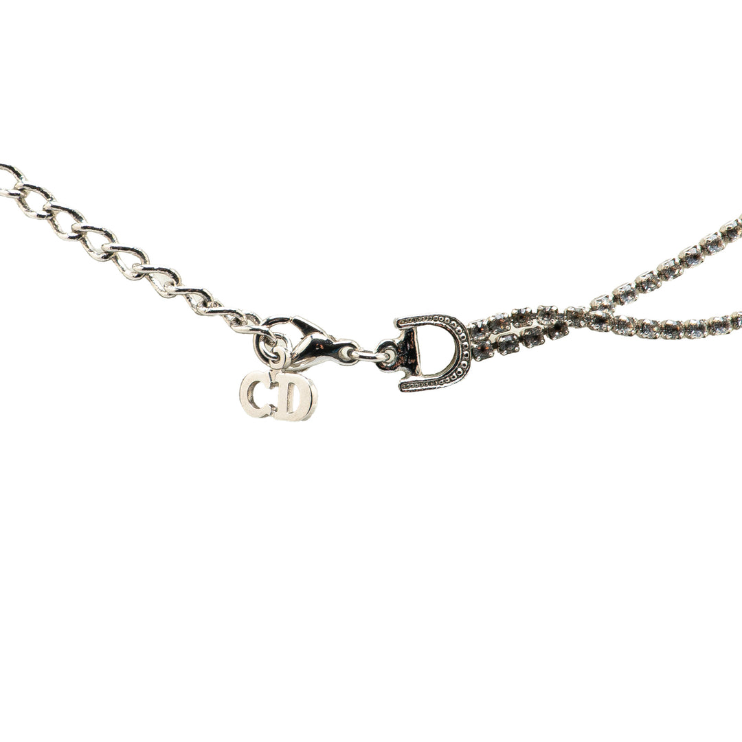 Dior Collier Double Chaîne Cristal D Logo Pendant Argenté – vue 2 – GABY PARIS