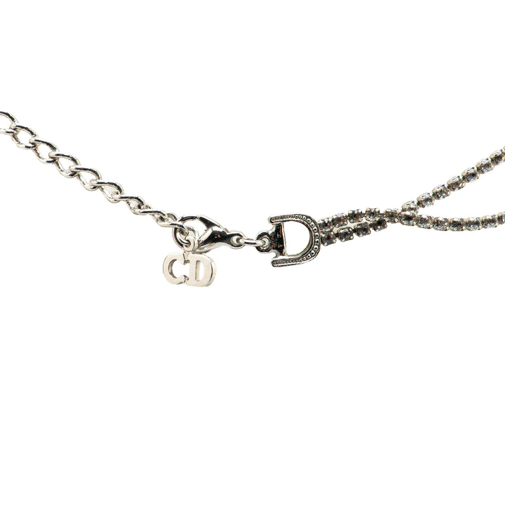 Dior Collier Double Chaîne Cristal D Logo Pendant Argenté – vue 2 – GABY PARIS