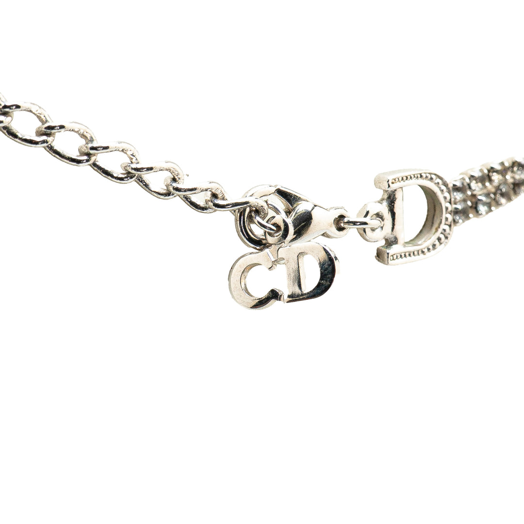 Dior Collier Double Chaîne Cristal D Logo Pendant Argenté – vue 3 – GABY PARIS