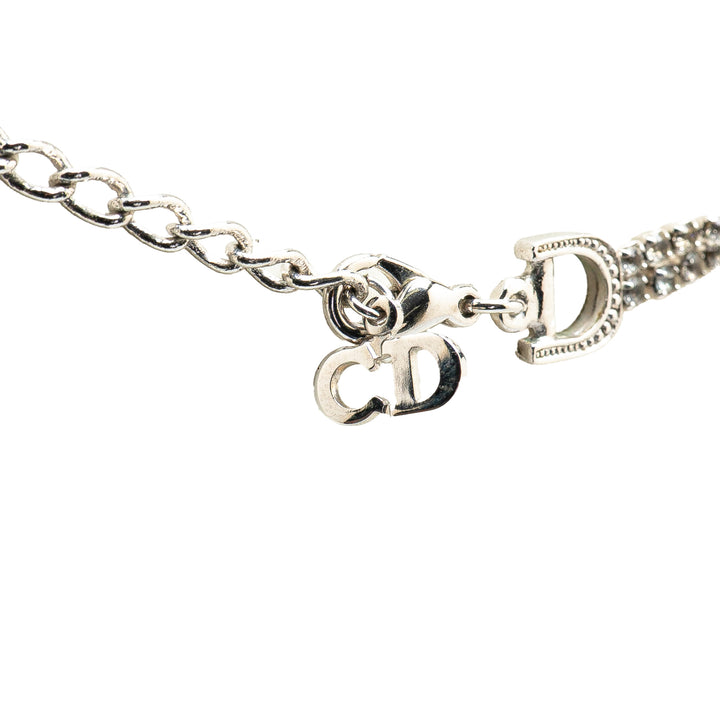 Dior Collier Double Chaîne Cristal D Logo Pendant Argenté – vue 3 – GABY PARIS