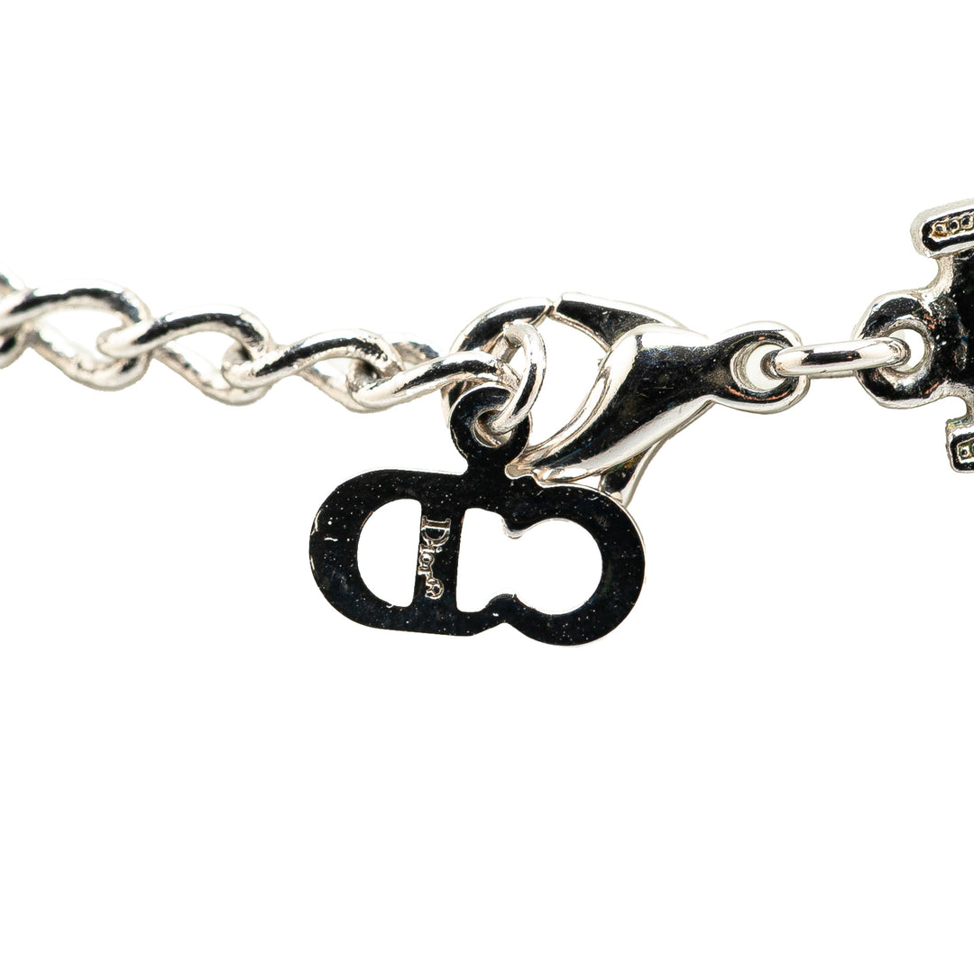Dior Collier Double Chaîne Cristal D Logo Pendant Argenté – vue 4 – GABY PARIS