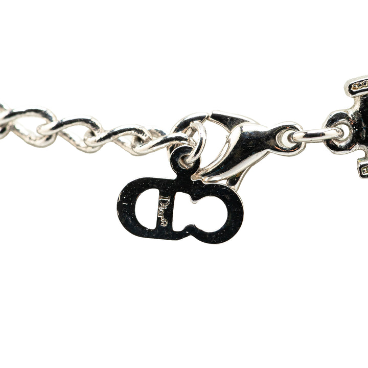 Dior Collier Double Chaîne Cristal D Logo Pendant Argenté – vue 4 – GABY PARIS