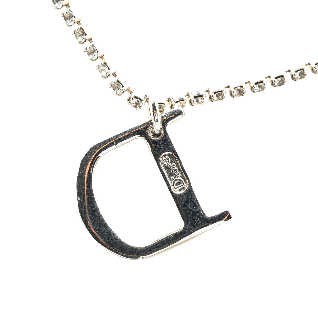 Dior Collier Double Chaîne Cristal D Logo Pendant Argenté – vue 5 – GABY PARIS