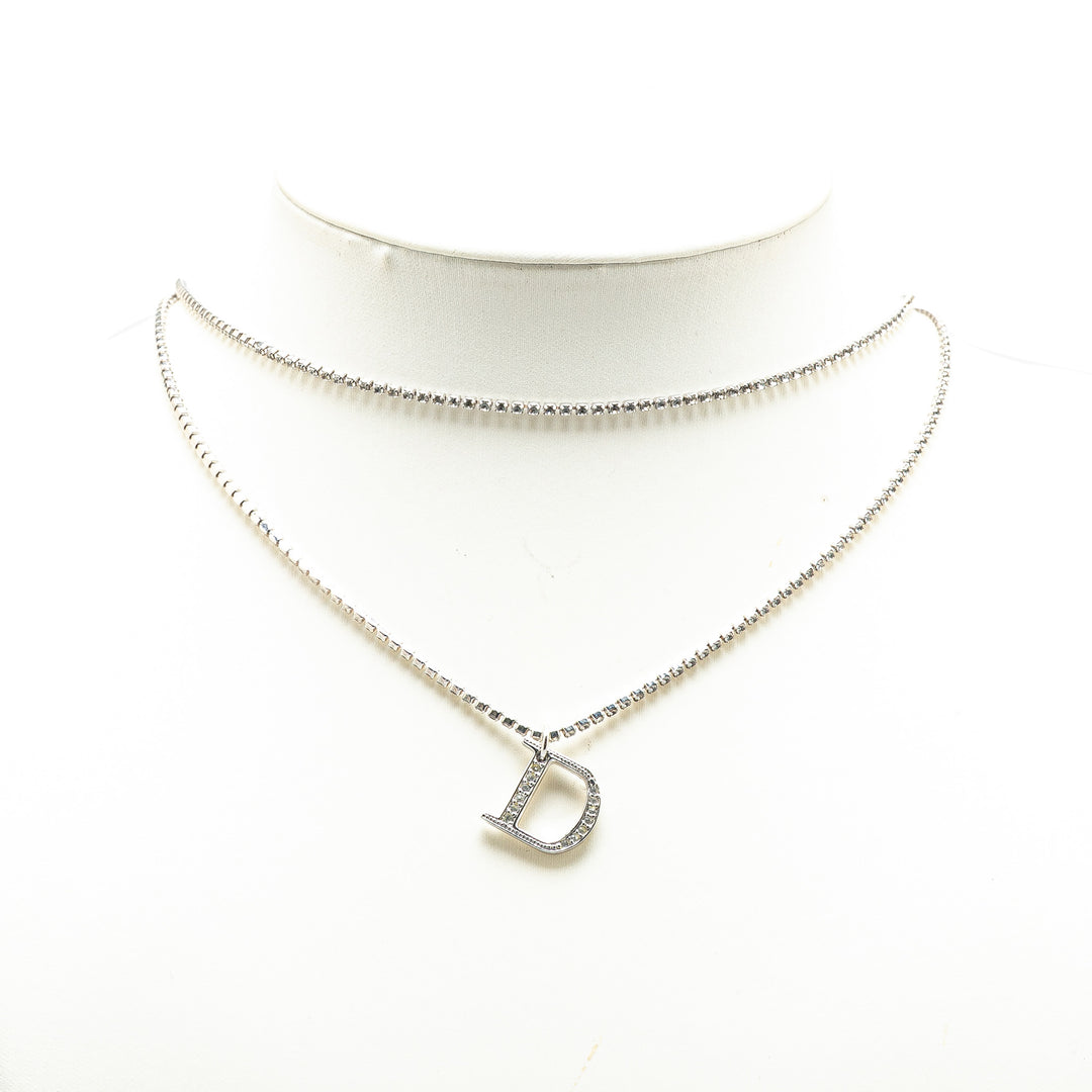 Dior Collier Double Chaîne Cristal D Logo Pendant Argenté – vue 6 – GABY PARIS