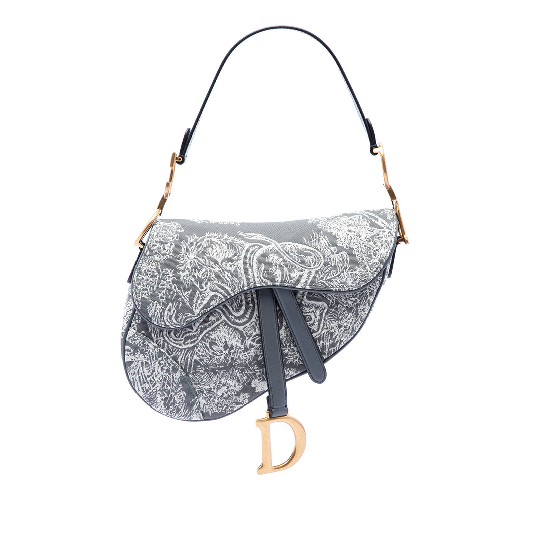 Dior Toile brodé Reverse Toile De Jouy Saddle Sac