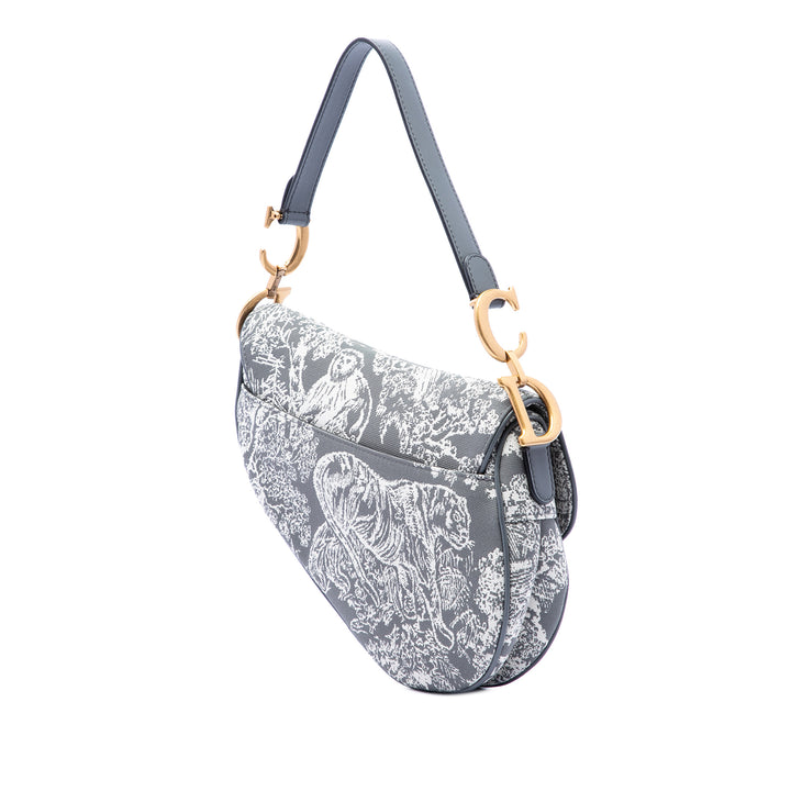 Dior Toile brodé Reverse Toile De Jouy Saddle Sac
