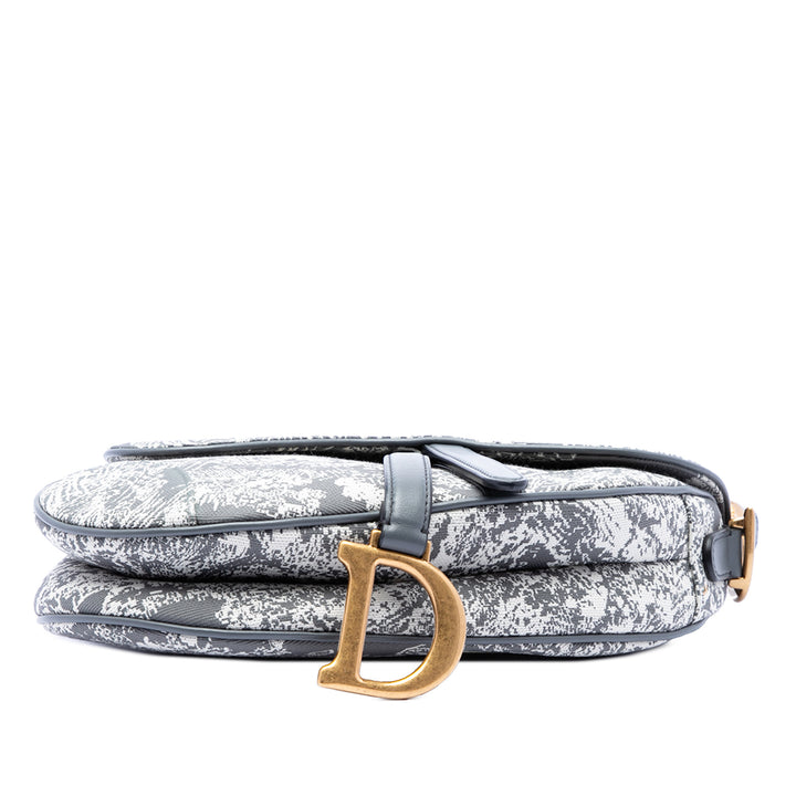 Dior Toile brodé Reverse Toile De Jouy Saddle Sac