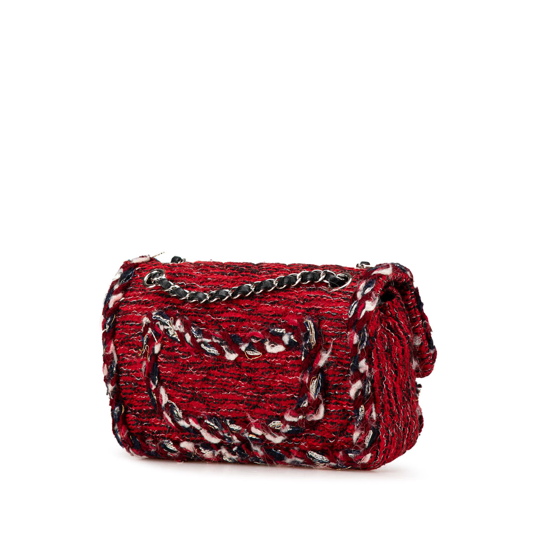 Medium Tweed Braided Charms Double Flap Red - Gaby Paris