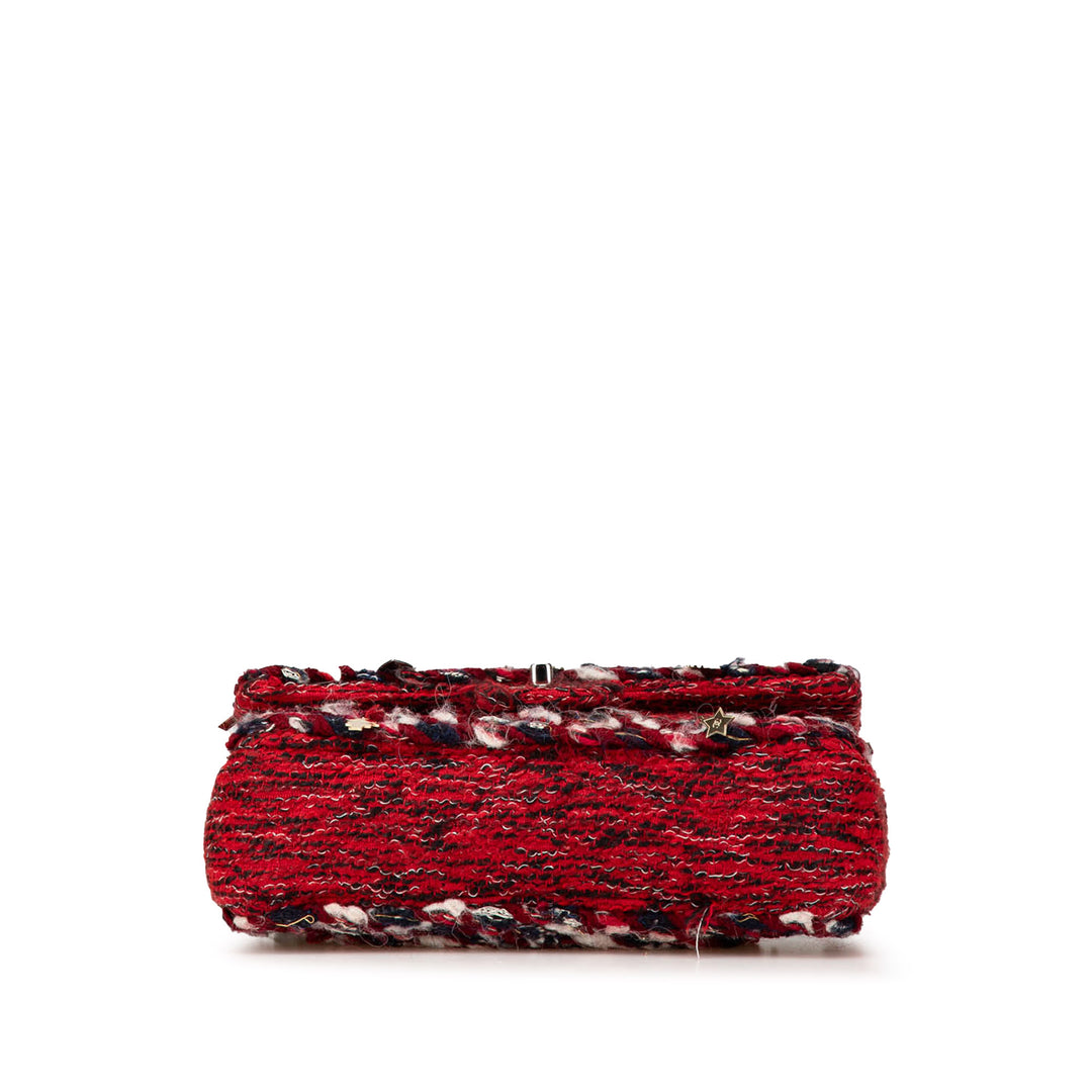 Medium Tweed Braided Charms Double Flap Red - Gaby Paris