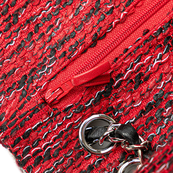 Medium Tweed Braided Charms Double Flap Red - Gaby Paris