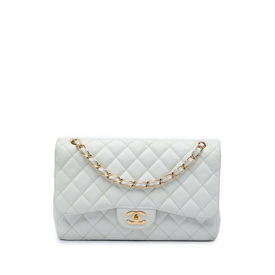 Chanel Sac porté épaule Classic Double rabat Jumbo Cuir caviar Blanc – vue principale – GABY PARIS