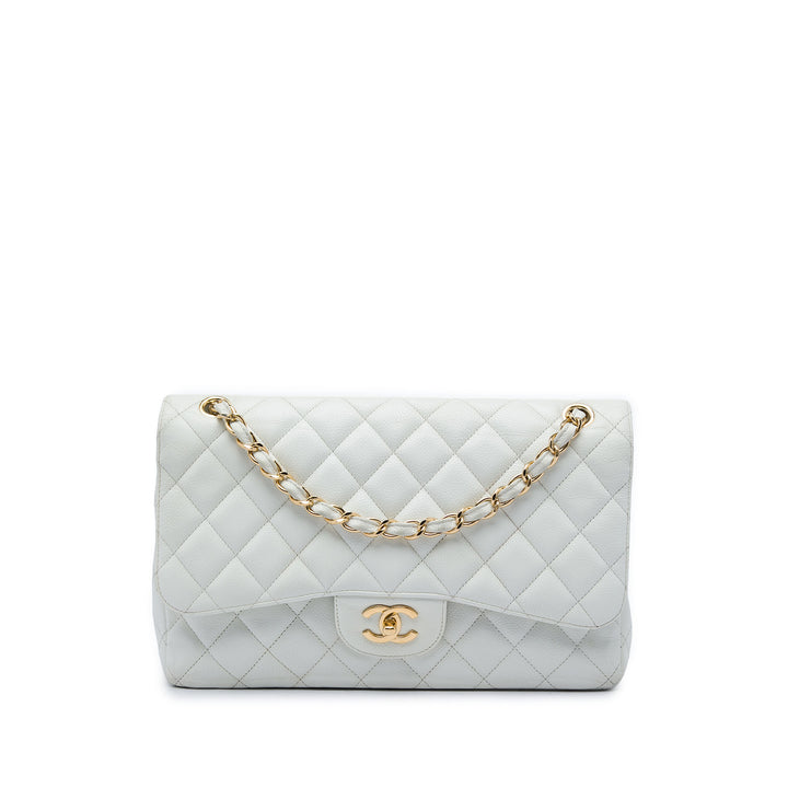 Chanel Sac porté épaule Classic Double rabat Jumbo Cuir caviar Blanc – vue principale – GABY PARIS