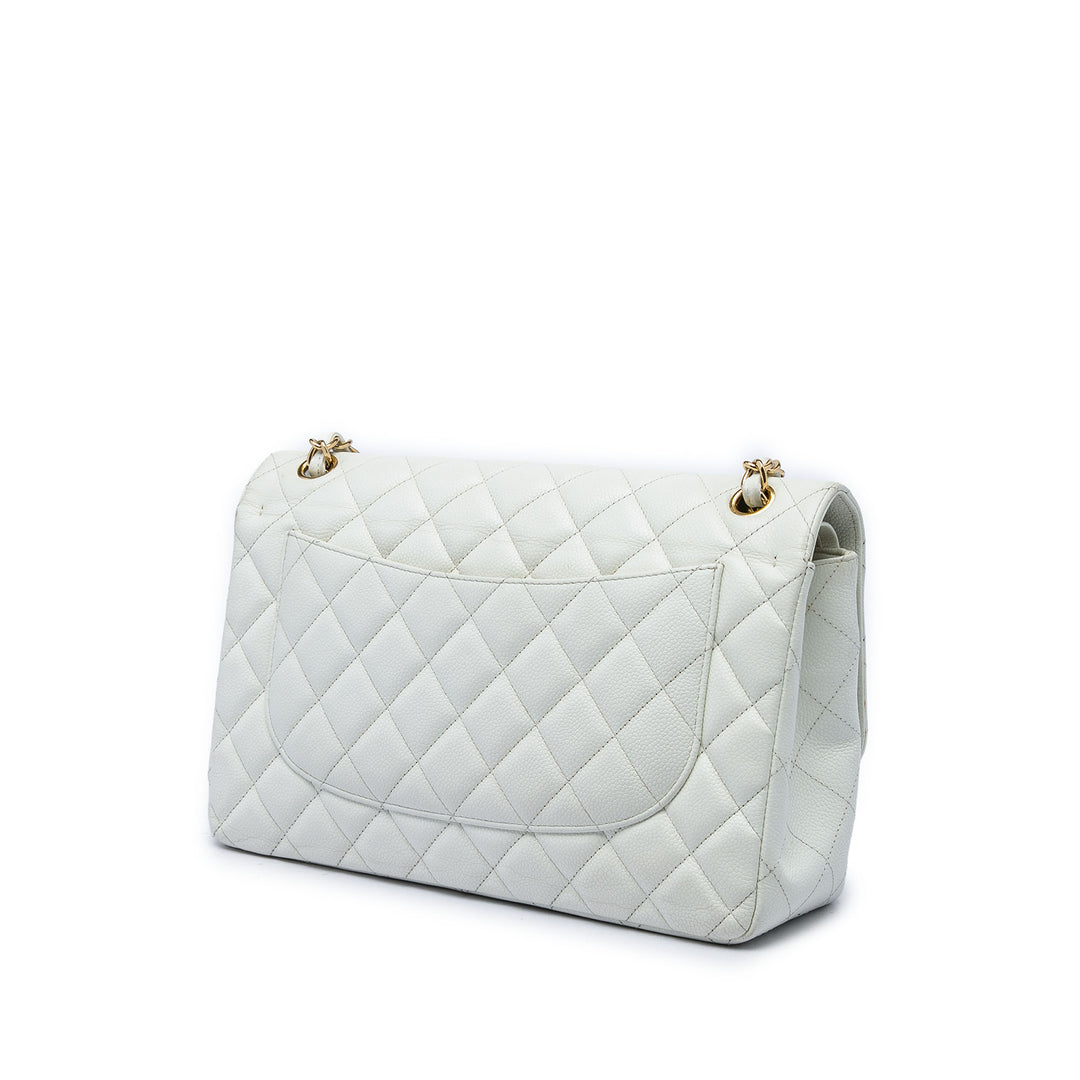 Chanel Sac porté épaule Classic Double rabat Jumbo Cuir caviar Blanc – vue 2 – GABY PARIS