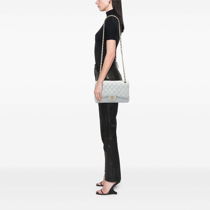 Chanel Sac porté épaule Classic Double rabat Jumbo Cuir caviar Blanc – vue 5 – GABY PARIS