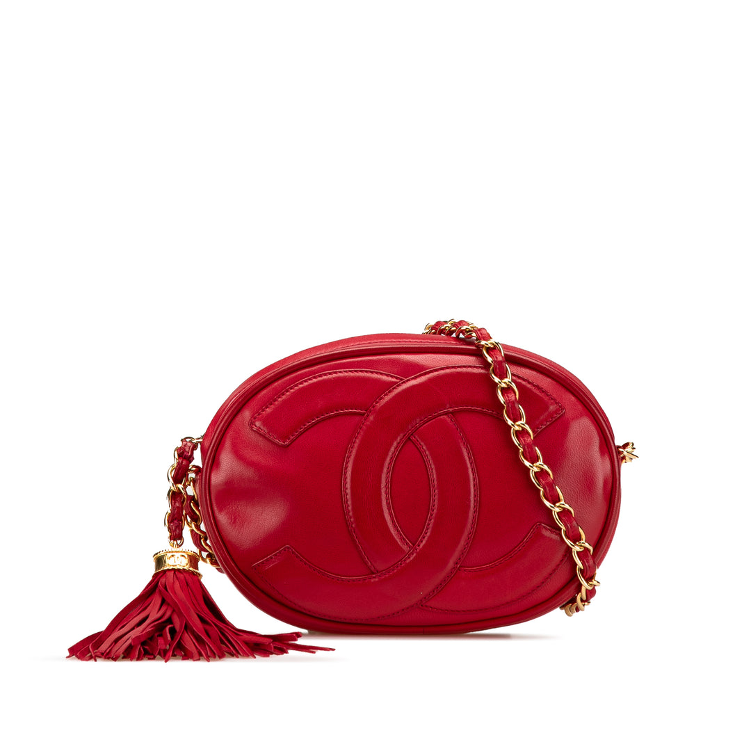 CC Lambskin Tassel Oval Camera Bag Red - Gaby Paris