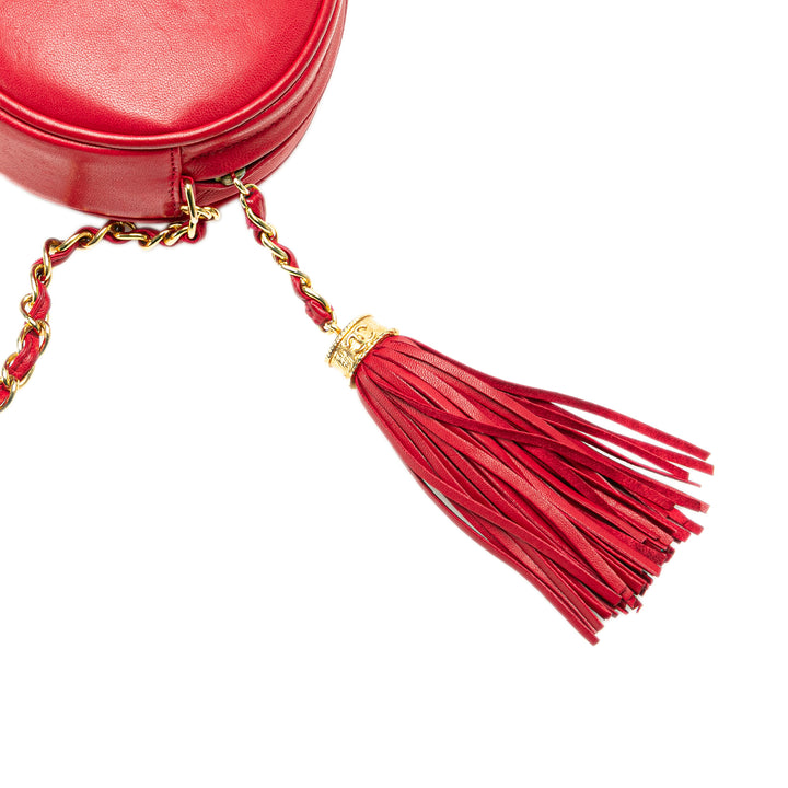 CC Lambskin Tassel Oval Camera Bag Red - Gaby Paris