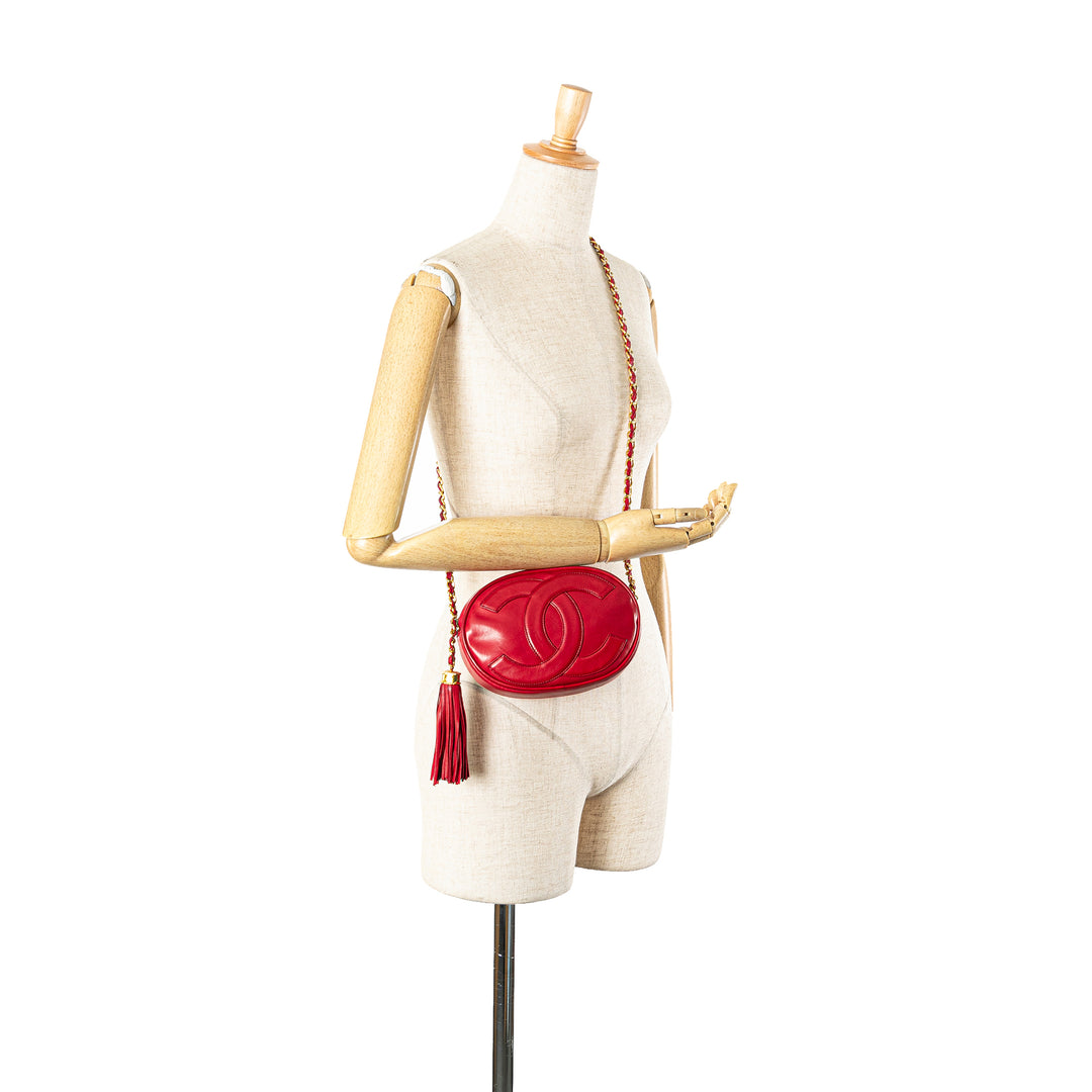 CC Lambskin Tassel Oval Camera Bag Red - Gaby Paris