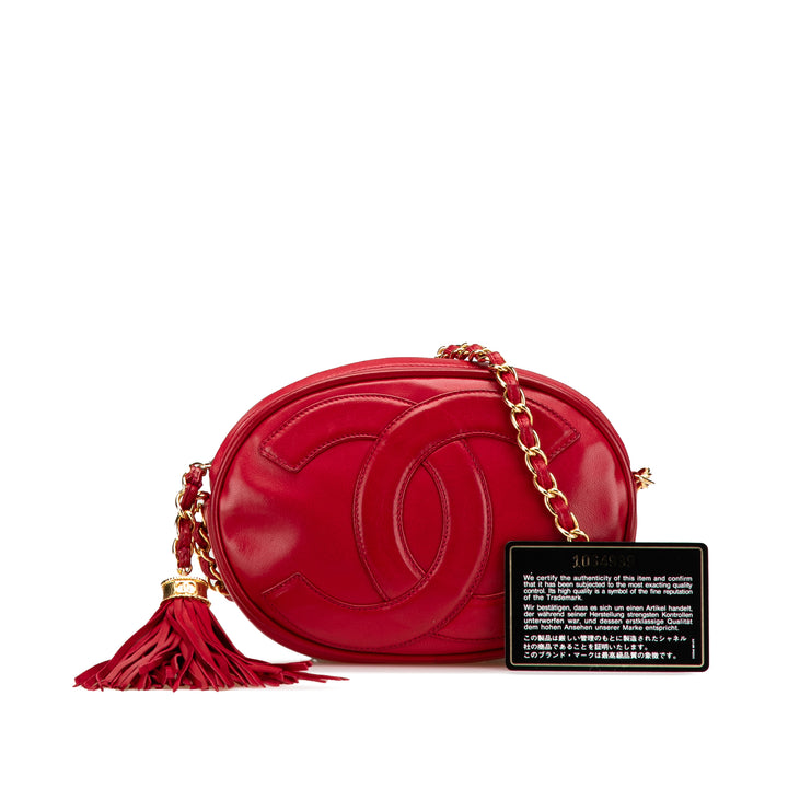 CC Lambskin Tassel Oval Camera Bag Red - Gaby Paris