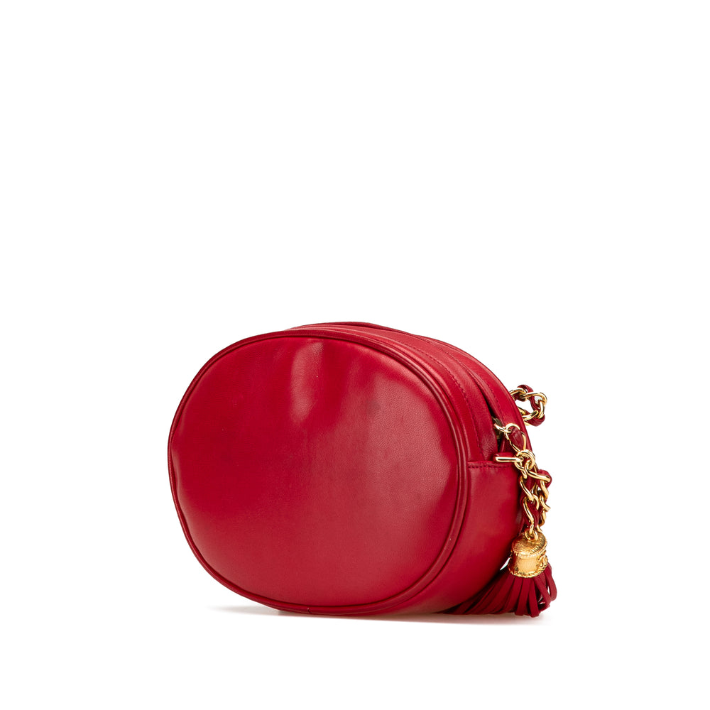 CC Lambskin Tassel Oval Camera Bag Red - Gaby Paris