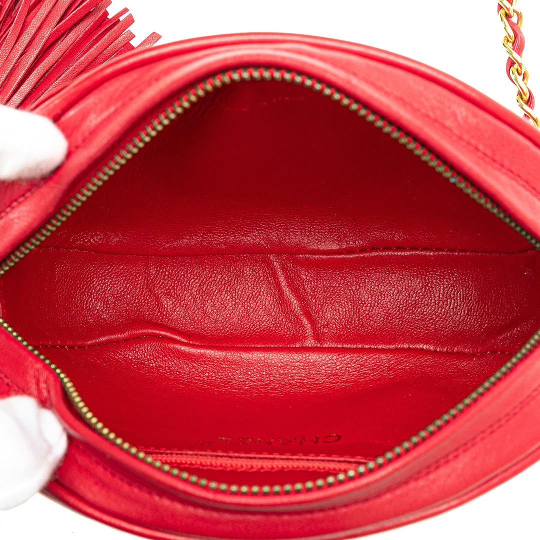 CC Lambskin Tassel Oval Camera Bag Red - Gaby Paris