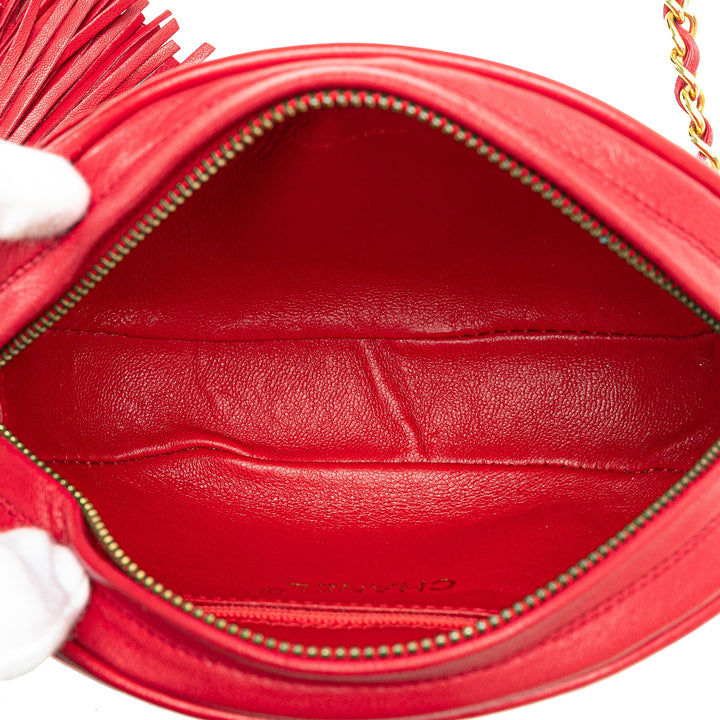 CC Lambskin Tassel Oval Camera Bag Red - Gaby Paris
