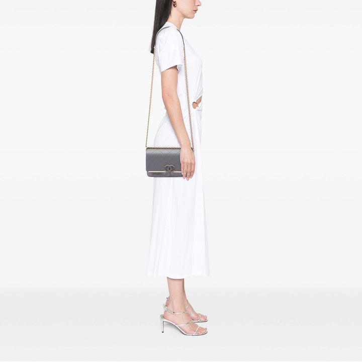 Chanel CC Surpiqué et Lady Coco à rabat Petit Cuir caviar Gris – vue 6 – GABY PARIS